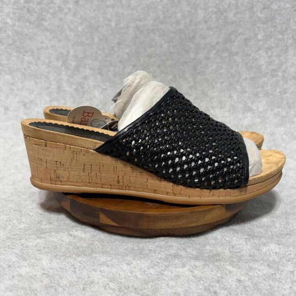 Baretraps Womens Size 11M Black Woven Slide Wedge Sandals Cork Sole - Picture 1 of 9